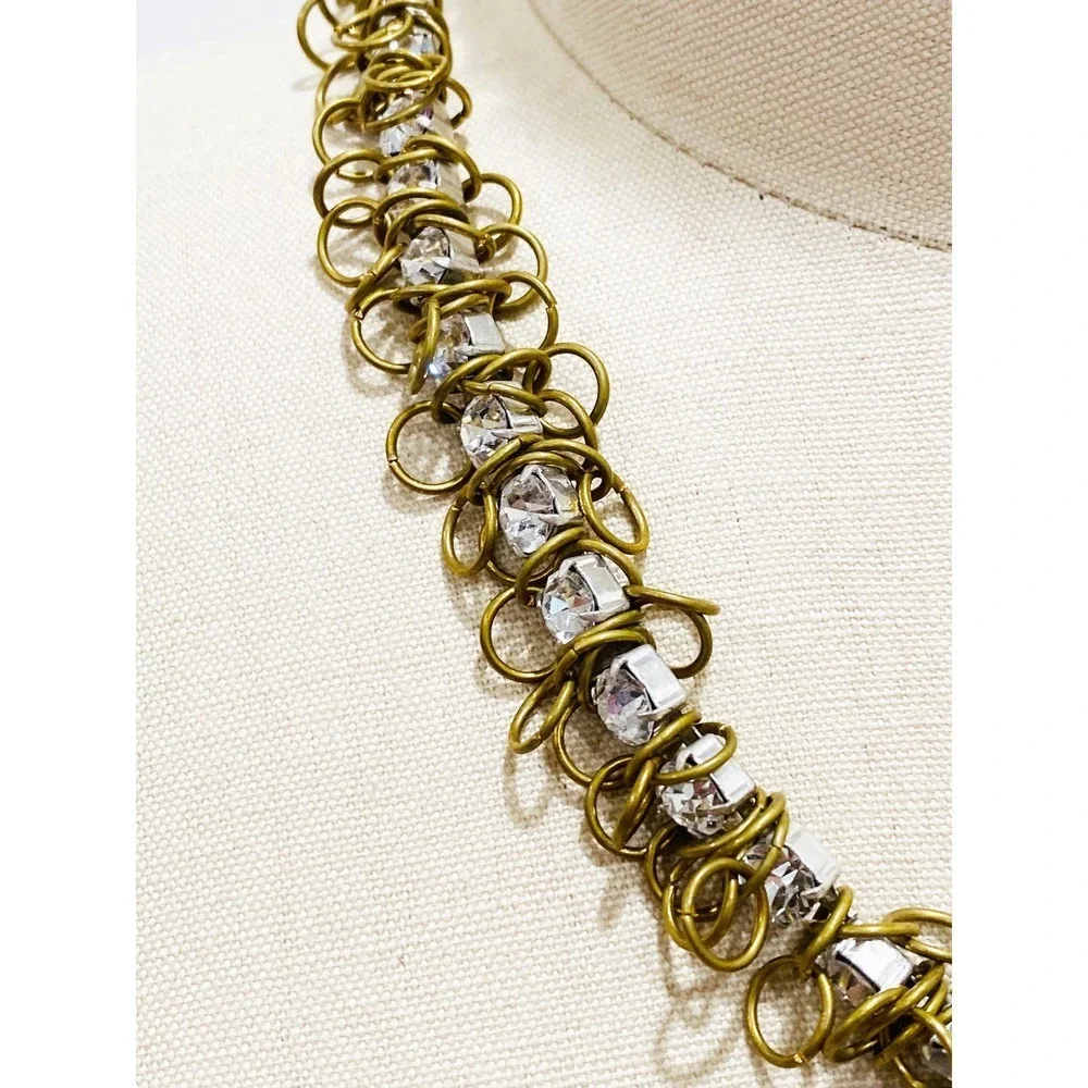 Moutton Collet Gold Silver X Project Necklace Gold Plated Rhinestones Mod $348 - Picture 3 of 6